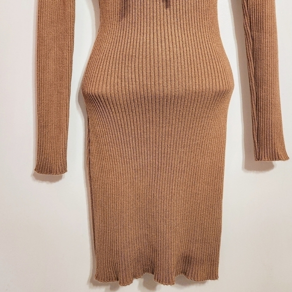 Shein Ribbed Knit Hoodie Sweater Dress Tan Medium - Picture 3 of 9